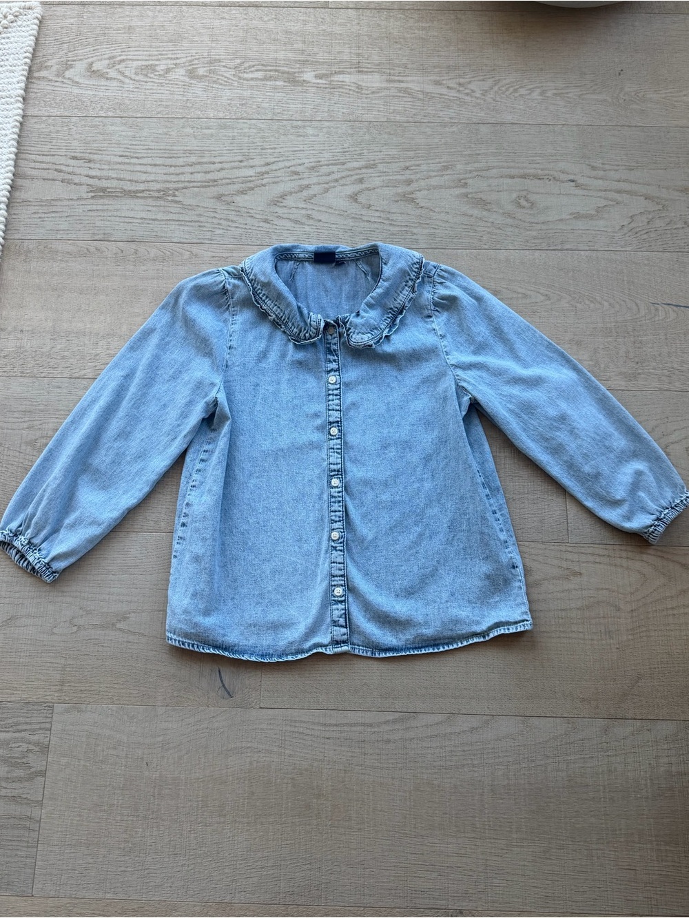 Gap washed denim button up shirt with Peter Pan ruffle collar